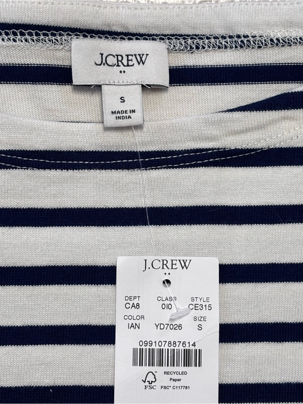 J.Crew NWT Boatneck Heart Elbow Patch Breton Navy White Coastal Top Small - Picture 10 of 11